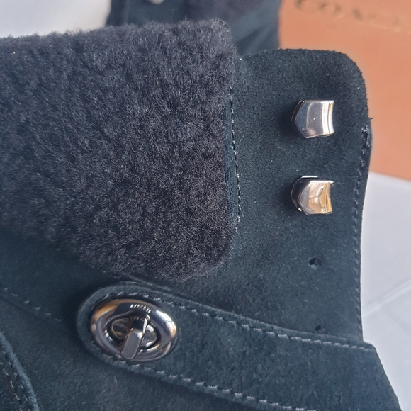 Coach Kenna Black Suede & Real Sheep Fur Wedge Ankle Winter Booties Sz 7.5 - Picture 14 of 16